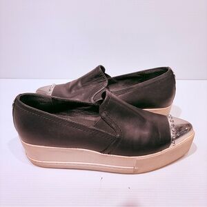 WISHBONE Miu Miu Design Platform Black Leather Silver Toe - Size 8